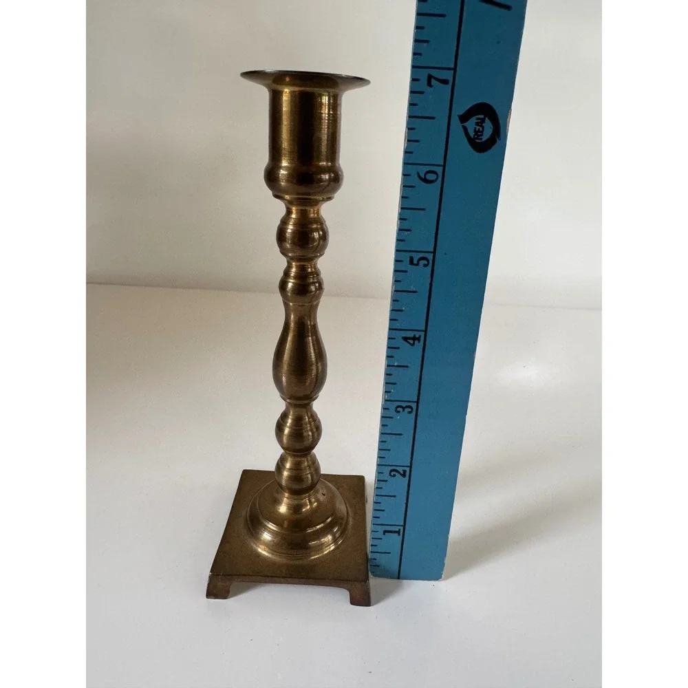 Vintage Price Products Solid Brass Candlestick Holder Square Footed Base 6.75in